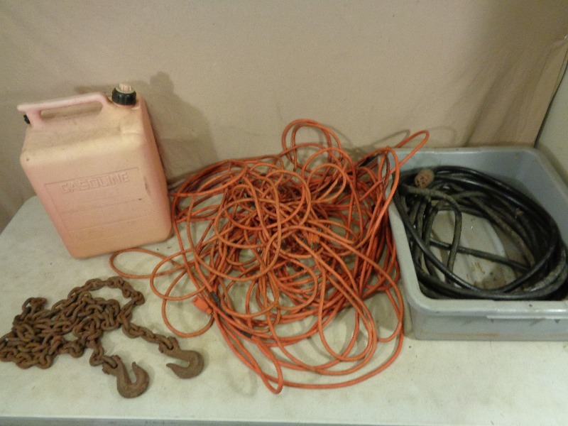 lot 146 image: Extension Cord, Chain, and Gas Can
