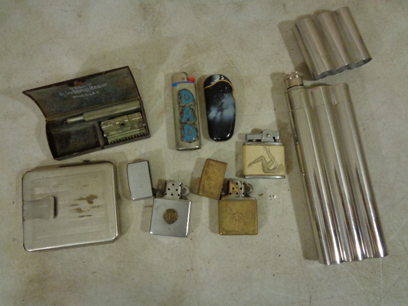 lot 55 image: Zippo Lighter, Antique Razor, and More