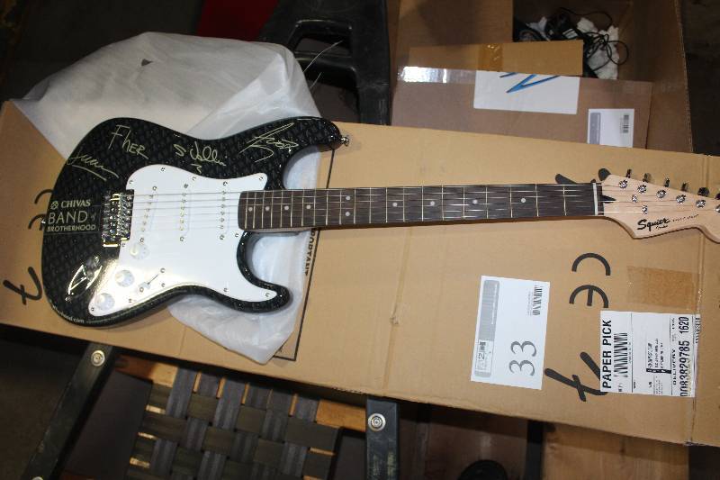 lot 33 image: Fender Squire Chivas Regal LOGO Signed Electric Guitar