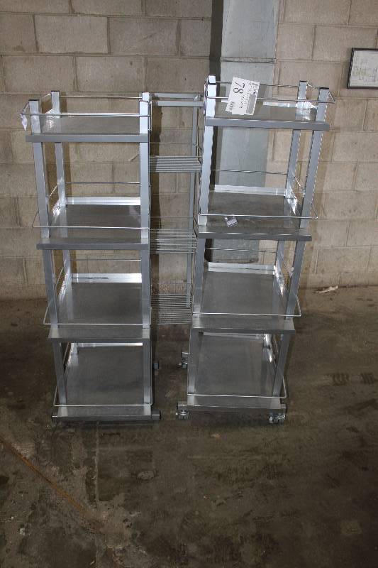 lot 78 image: Lot of (2) 4-Shelf Metal Rolling Carts