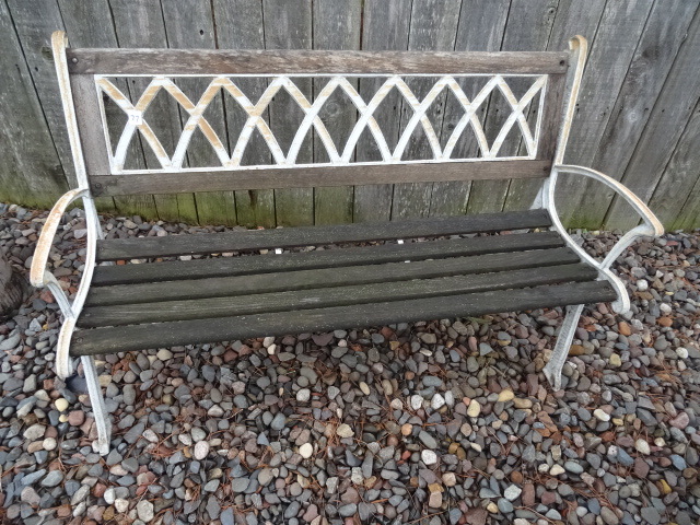 lot 77 image: Cast Iron Bench with Wood Seat