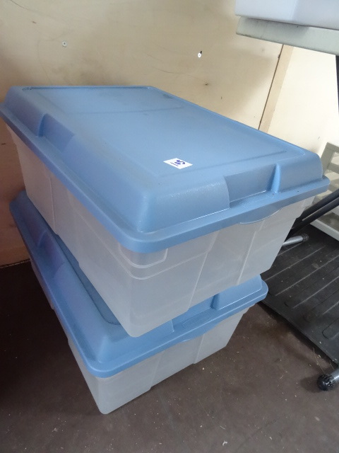 lot 105 image: 2 Rubbermaid Totes 17 X 23 X 11