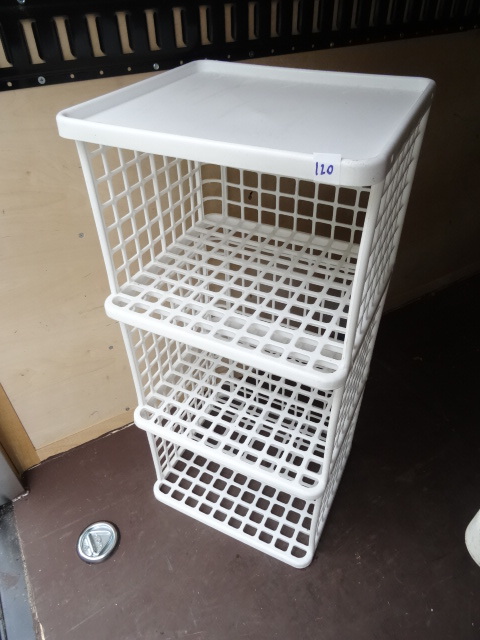lot 120 image: 3 Tier Plastic Shelf 17 X 15 X 36