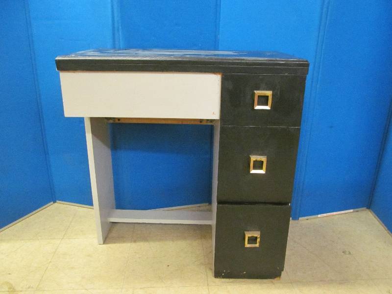 lot 72 image: Vintage reuposed sewing machine cabinet to desk