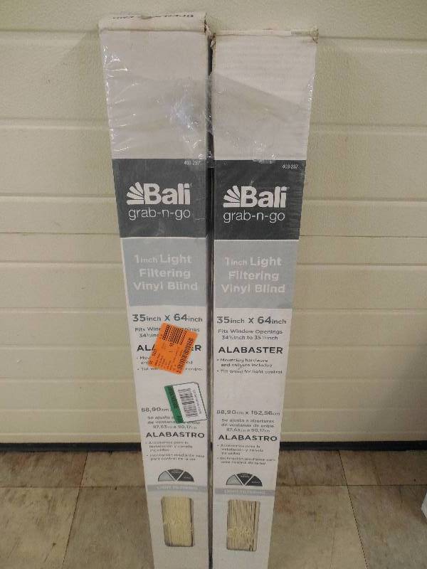 lot 48 image: (2) White 1 in. Light Filtering Vinyl Mini Blind - 35 in. W x 64 in.