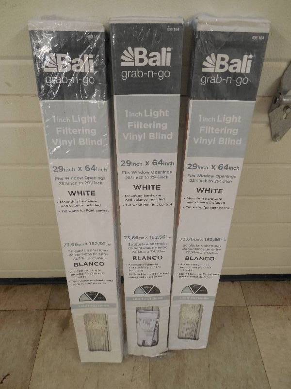 lot 53 image: (3) White 1 in. Light Filtering Vinyl Mini Blind - 29 in. W x 64 in.
