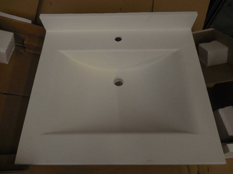 lot 166 image: Contour 25 in. W x 22 in. D x 10-14 in. H Solid-Surface Vanity Top in White with White Basin