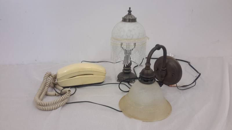 lot 39 image: Light fixture, lamp, telephone