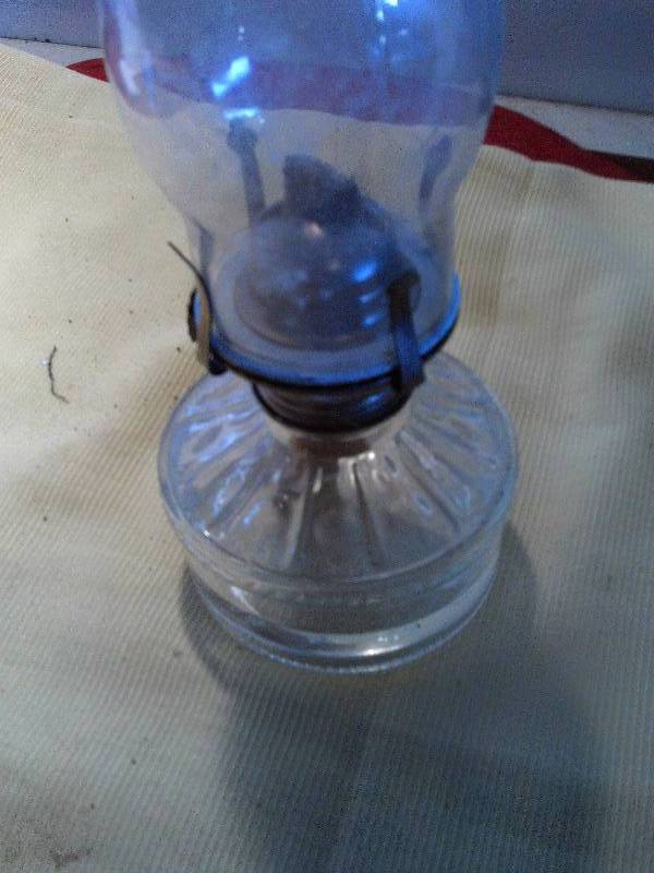 lot 218 image: VINTAGE ALL GLASS OIL LAMP