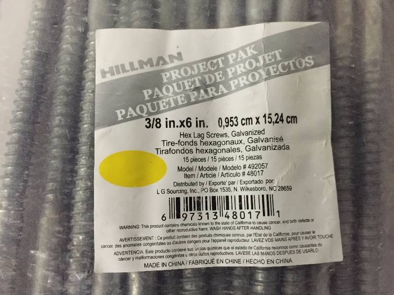HILLMAN 38 X 6 HEX LAG SCREWS 6 BAGS OF 15