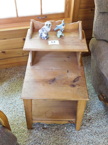 lot 12 image: Primitave wooden end table 3 levels