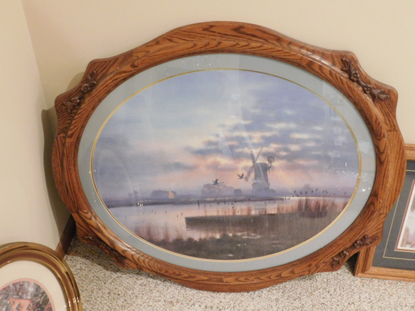 lot 53 image: oak oval framed Dutch windmill print