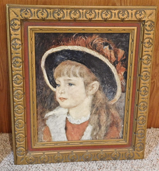 lot 61 image: Framed Young Girl In A Blue Hat Pierre Auguste Renoir