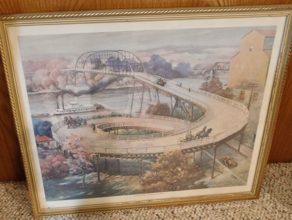 lot 62 image: Framed vintage print of the Hastings, Mn spiral Bridge
