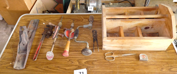 lot 71 image: vintage and antique hand tools and wooden toolbox