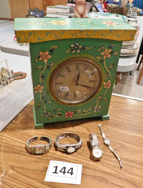 lot 144 image: clock and ladies vintage watches