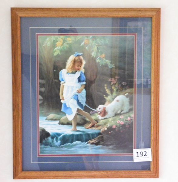 lot 192 image: oak framed girl in the garden creek with dog