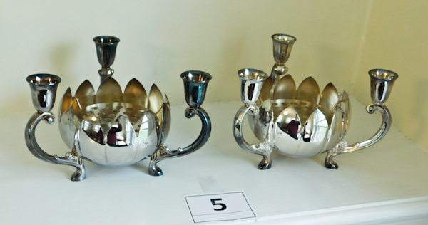 lot 5 image: Pair of Reed & Barton # 333 Lotus Flower candle holder