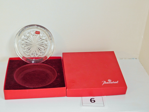 lot 6 image: Baccarat  5.5 inch crystal dish in original box in mint condition