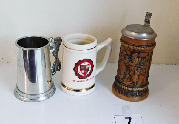 lot 7 image: Three steins pewter, ceramic and stoneware