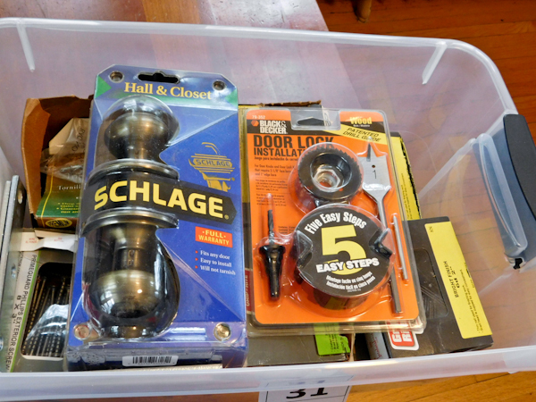 lot 31 image: schlage door knob set and other hardware screws and nails and more
