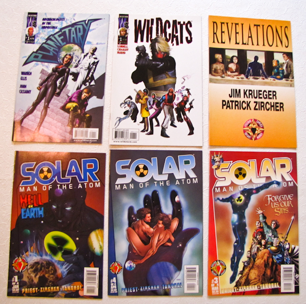 lot 123 image: 6 comics, 3 issues Solar, 1 issue Wildcats, 1 issue Planetary and 1 issue Revelations