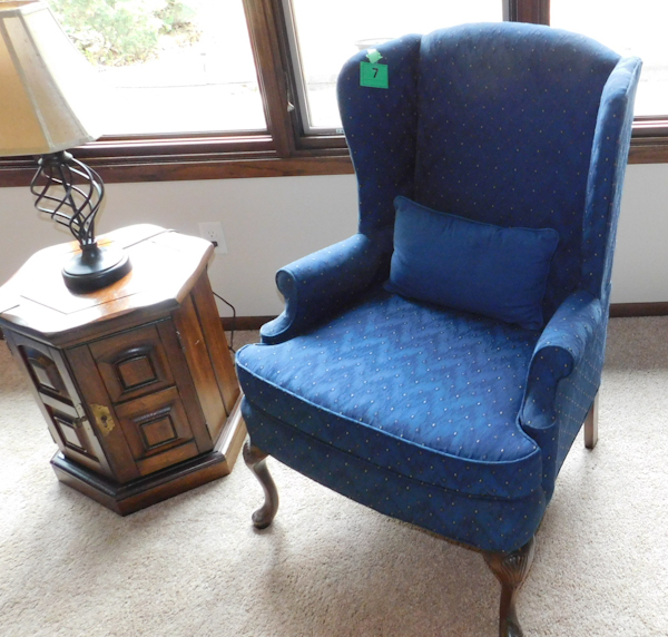 lot 7 image: vintage blue wingback living room chair