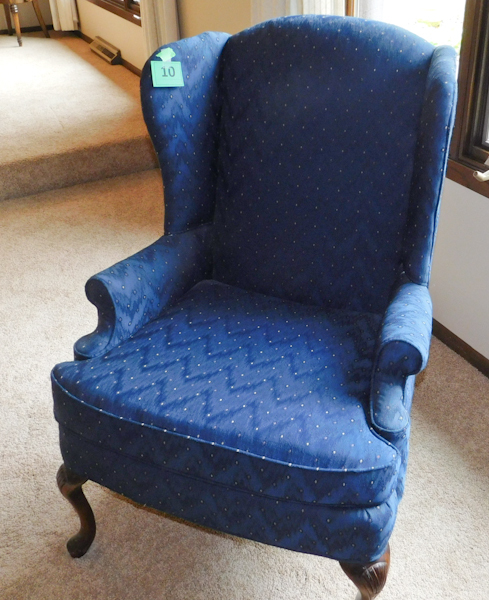 lot 10 image: vintage blue wingback living room chair