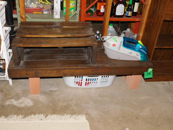 lot 28 image: dark wooded shelf and wooden riser