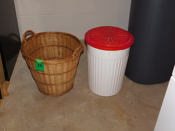 lot 29 image: two baskets 1 with lid plastic and wicker