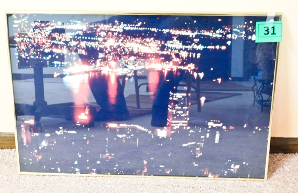 lot 31 image: framed city night scene print 20 x 30