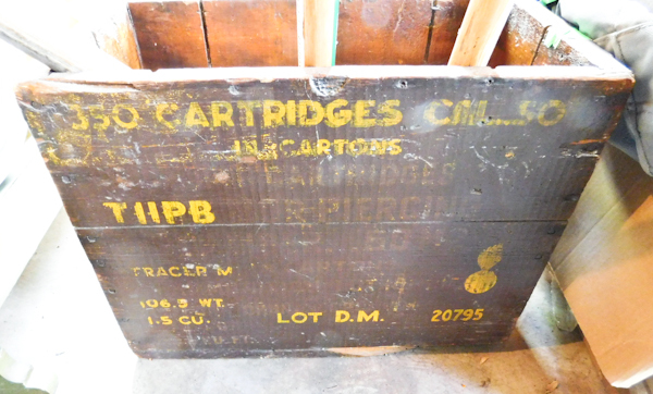 lot 117 image: vintage ammo box, yard tools and planters