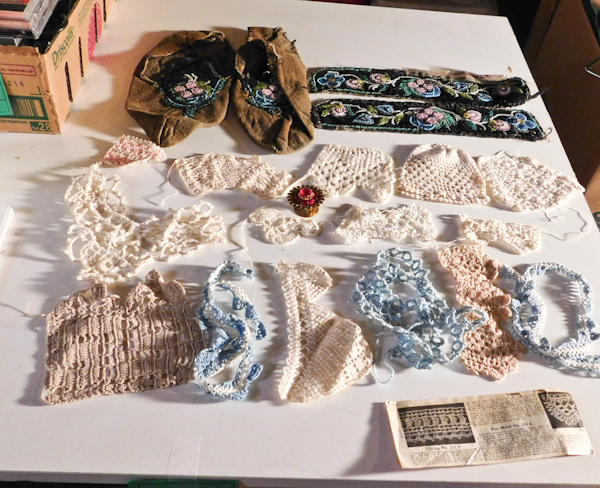 lot 166 image: doilies, embroidery and slippers