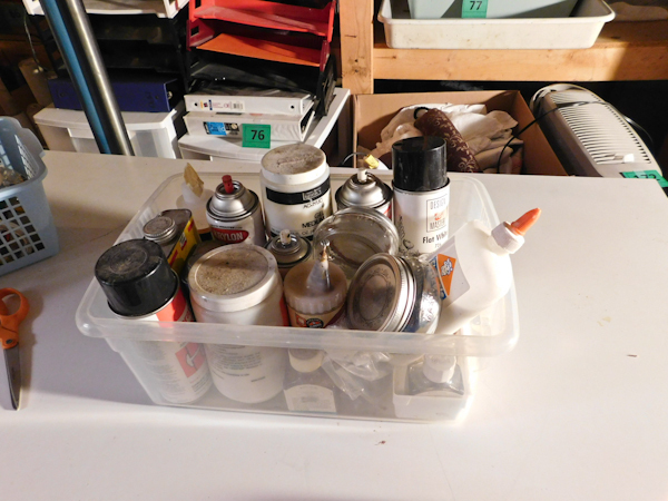 lot 180 image: chemicals, paints, glue and buckets