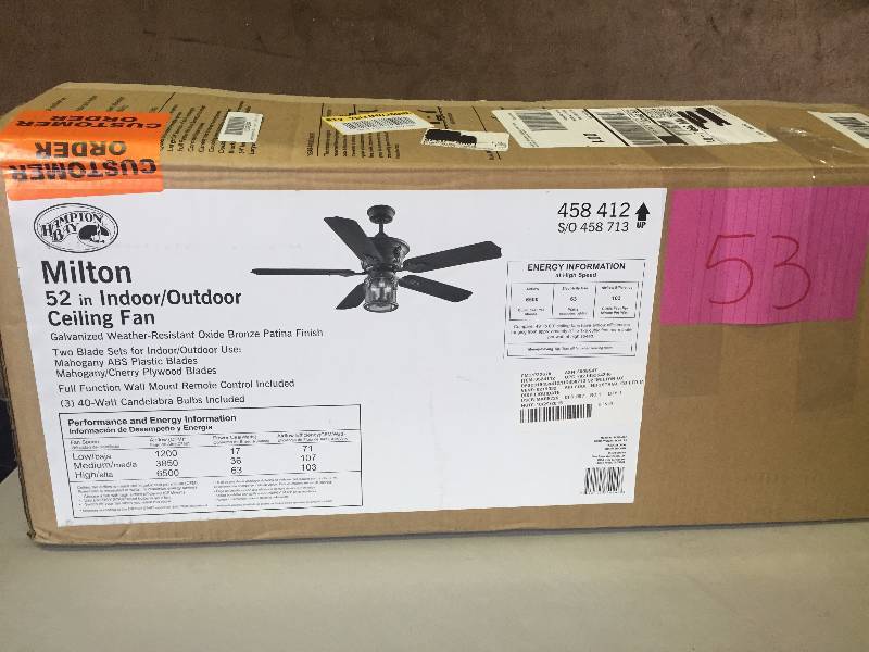 Hampton Bay Milton 52 Ceiling Fan NEW