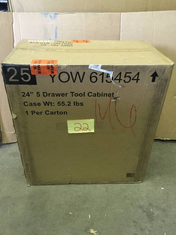 lot 22 image: Stanley 24 in. W 5-Drawer Tool Cabinet, Black new