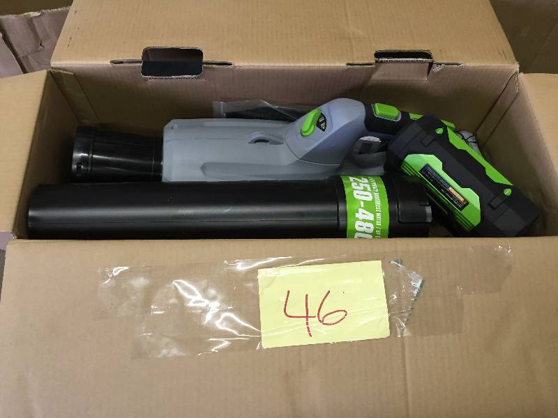 lot 46 image: Ego 480 CFM 3-Speed Turbo 56-Volt Lithium-Ion Cordless Electric Blower in like new working conditions