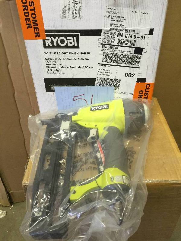 lot 51 image: Ryobi 2.5 in. x 16-Gauge Straight Nailer Model # YG250FS New