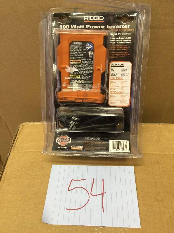 lot 54 image: Ridgid 100-Watt Power Inverter  new