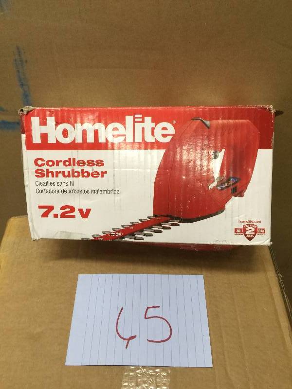 lot 65 image: Homelite 7.2-Volt Electric Cordless Grass Shrubber new