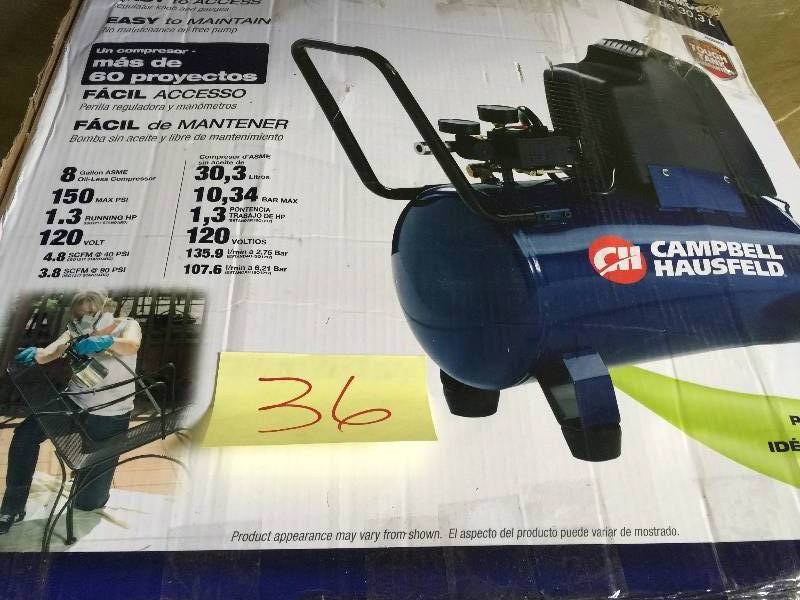 lot 36 image: Campbell Hausfeld 8gal Oil Free Air Compressor new