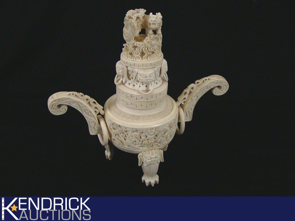 High End Hand Carved Bone Asian Pot