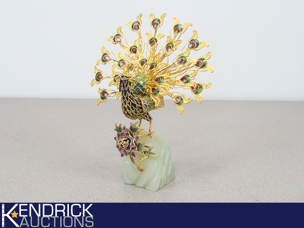 Cloisonne Peacock on Jade Stone