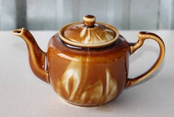 Brown w White Swirls Ceramic Teapot