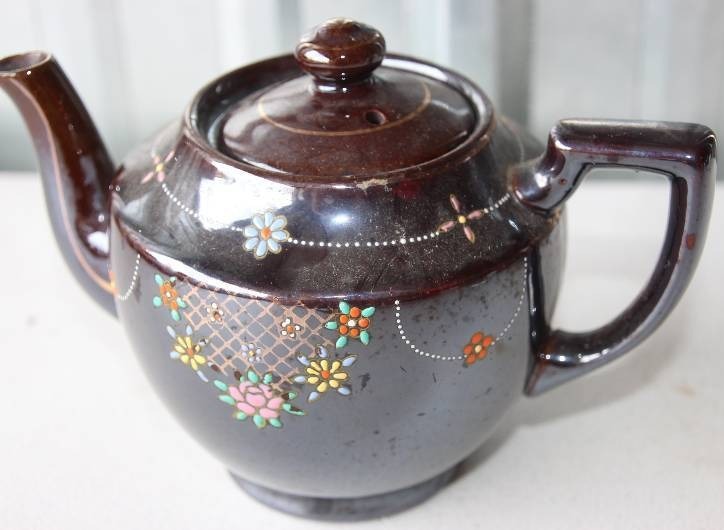 Brown Hand-Painted Ceramic Teapot