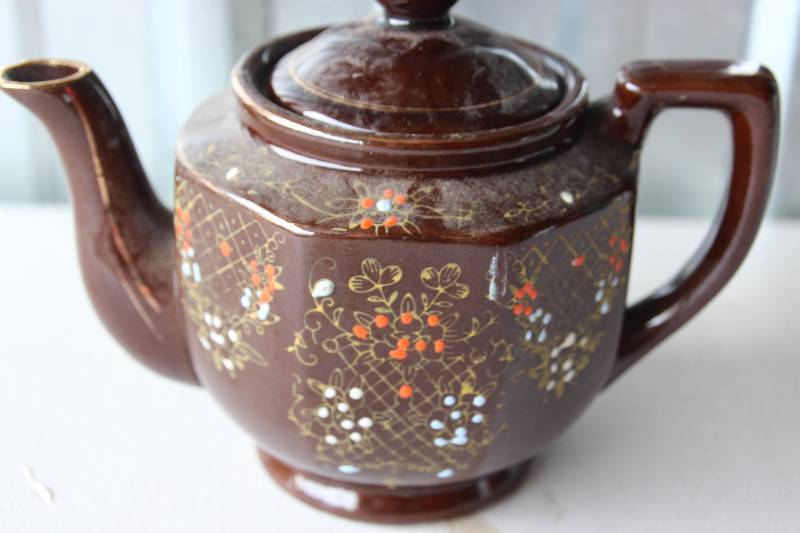 Brown Hand-Painted Ceramic Teapot