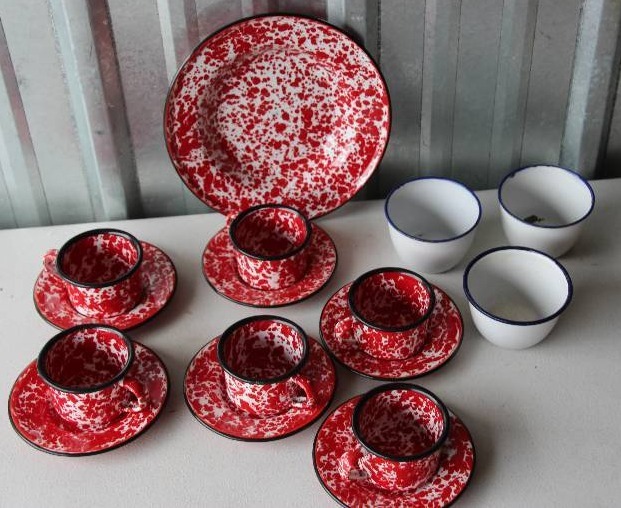 Red Enamelware Set