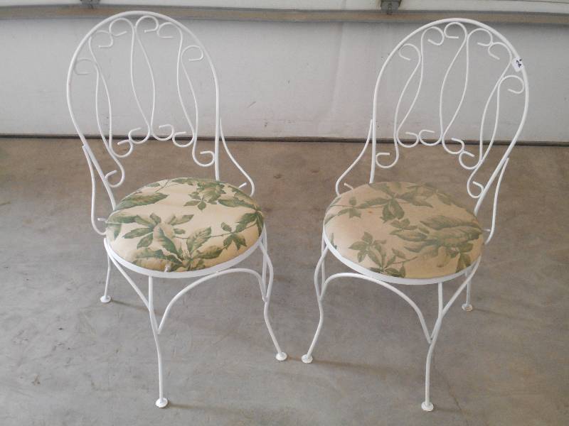 lot 27 image: (2) Matching White Steel-Framed Cha...