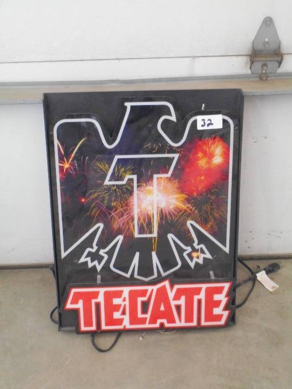 lot 32 image: Tecate Lighted Beer Sign ...