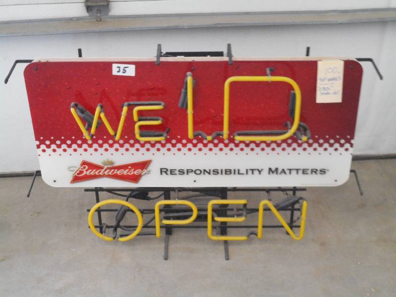 lot 35 image: Budwesier We ID Open Neon Sign,...